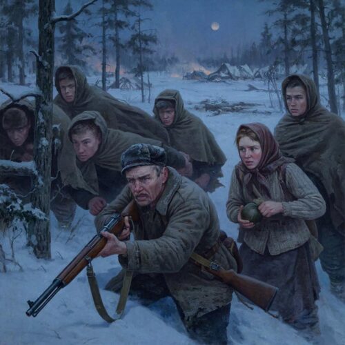 Картинка изображающая партизан времен Великой Отечественной Войны