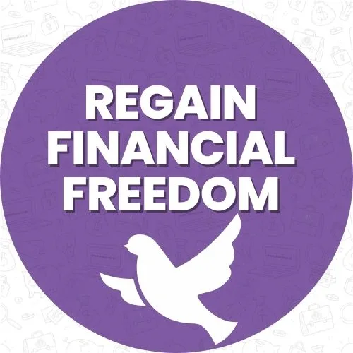 Regain Your Financial Freedom Through Debt Counselling Purple circle with white dove icon and the words “Regain Financial Freedom” – symbolising hope through debt review.