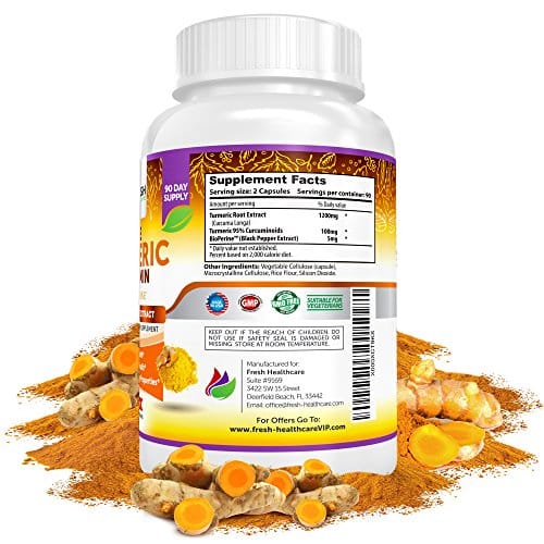 Fresh Healthcare Non-GMO, Gluten Free Pure Turmeric Curcumin Powder with BioPerine and Black Pepper - 180 Vegan Capsules - Image 8