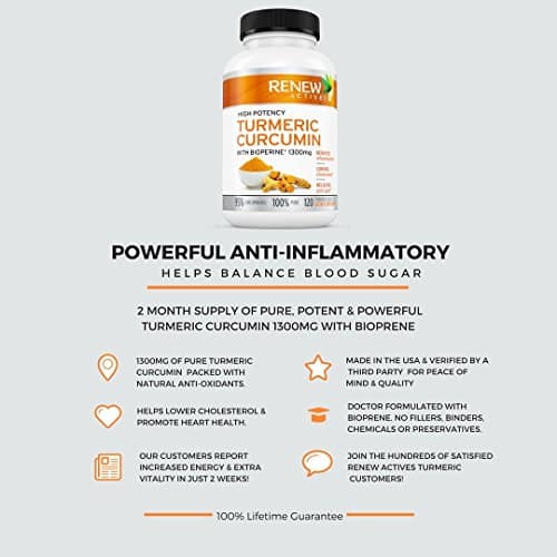 Renew Actives Double Strength Turmeric + Black Pepper 1300mg Turmeric Curcumin Supplement. Natural Joint Support - Image 7