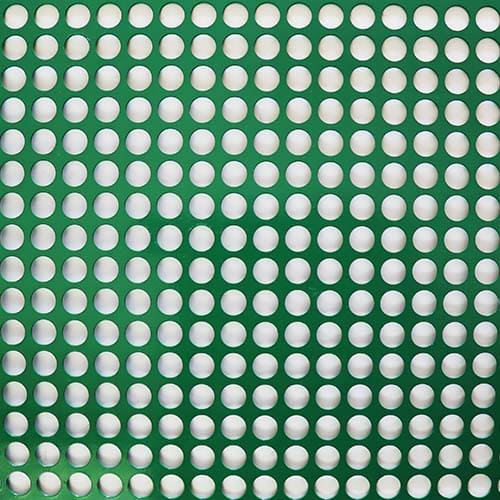 Twelve holes, three spaces, green, arranged in a straight row