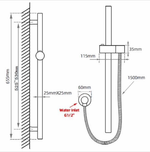 Round Gun Metal Grey Stainless Steel Rail with Handheld Shower,Fixed Wall Connector Set