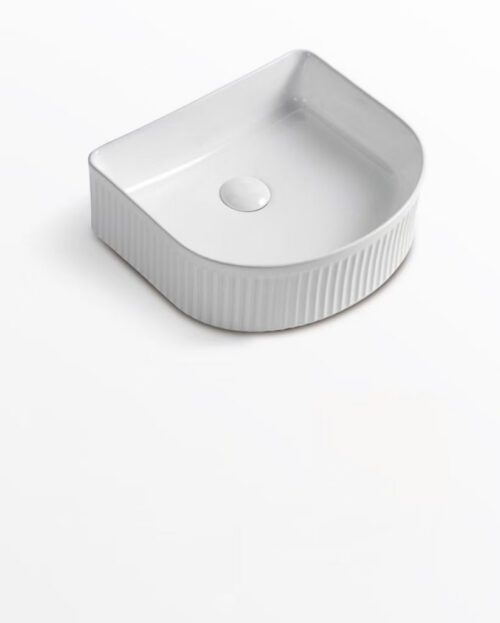 400 x 350 x 130 mm Arch Gloss White Fluted Above Counter Ceramic Basin