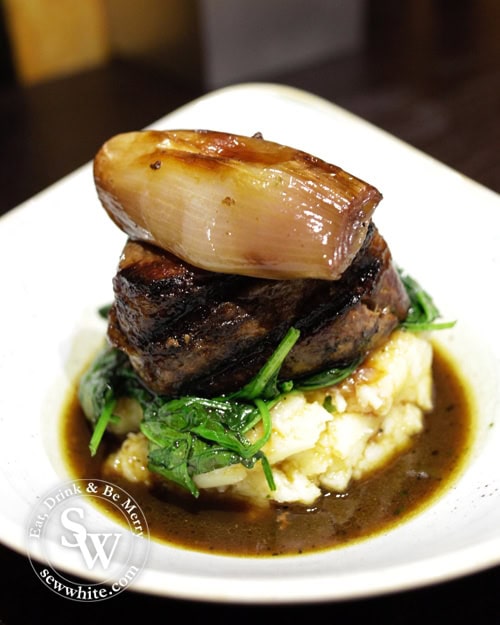 Room service steak with mash and gravy at the Dog and Fox Hotel Wimbledon