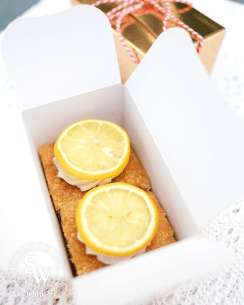 Gin and Lemon Tray Bake boxed and ready to be given as a gift