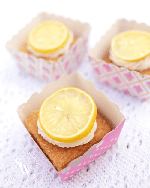 Gin and Lemon Traybake in little pink boxes