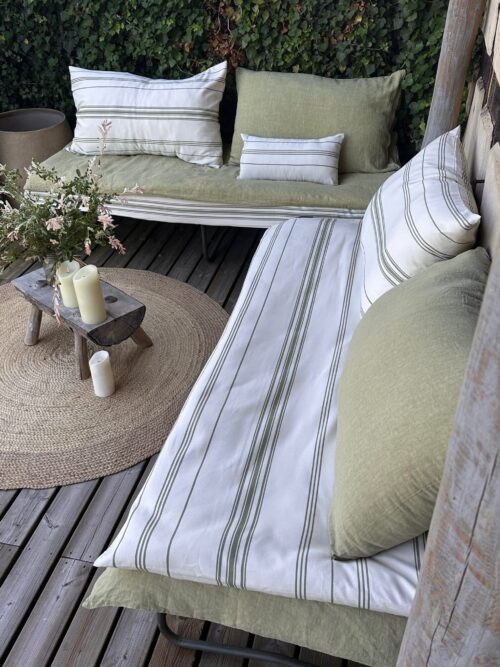 édredon coton bio rayé eucalyptus campagne chic La Draperie Française