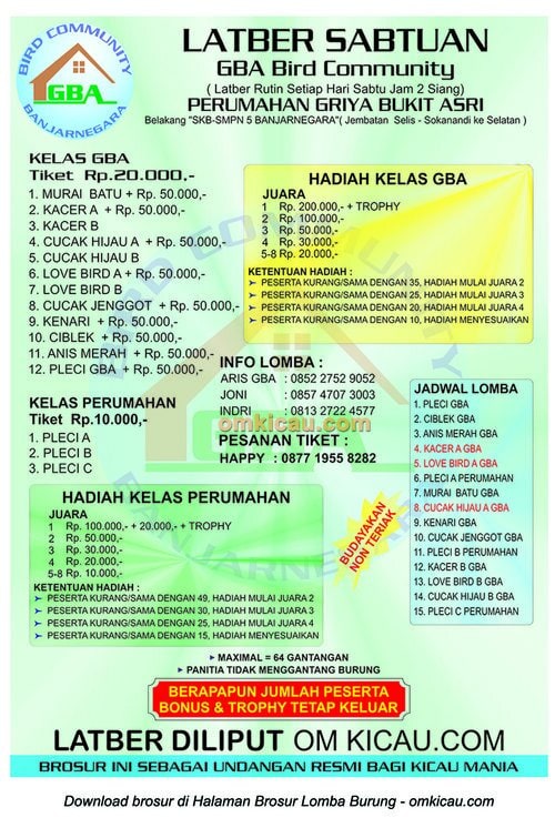 Brosur Latber Sabtuan GBA Bird Community, Banjarnegara