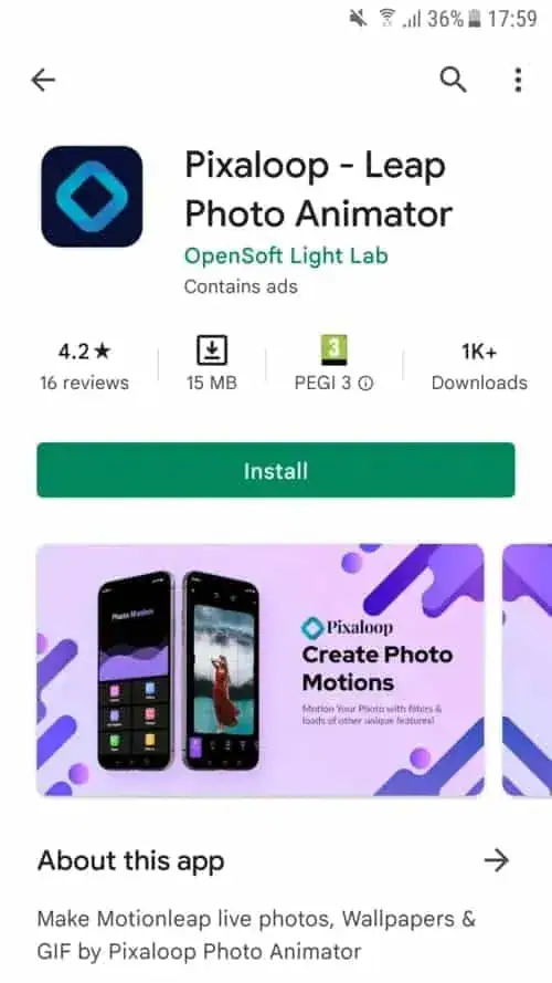 Simple guide on how to make moving images on your smartphone 12 1 install pixaloop 1