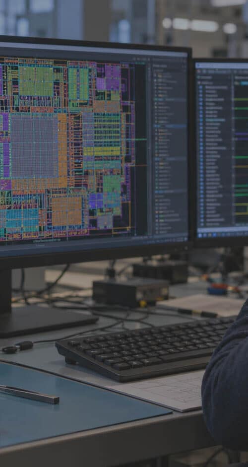 Ingenieur im Labor bei der Halbleiterinspektion