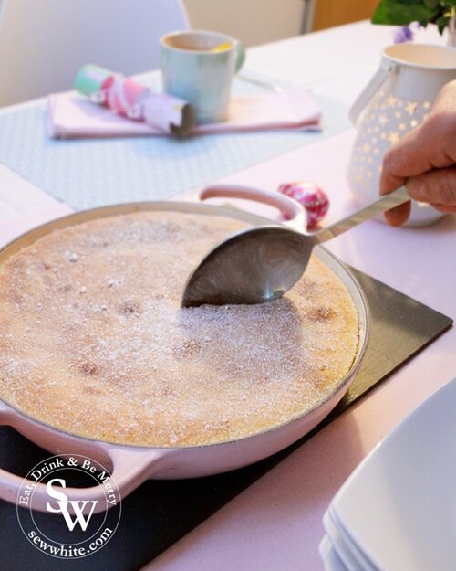 Serving up the summer fruit sponge pudding is a delicious dessert all year and can be made in the Le Creuset shallow casserole dish.