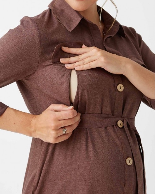 Шоколадное платье-рубашка для будущих и кормящих мам Evita — изображение 3