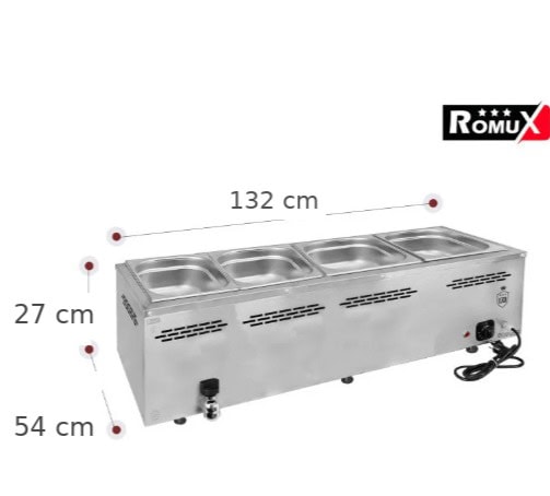 baño maría industrial romux 4 cubas gn 1/1 – acero inoxidable – 3000 w