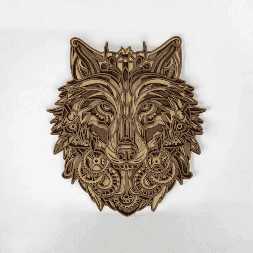 Décoration Murale Multicouche en Bois – Le Loup Style Steampunk