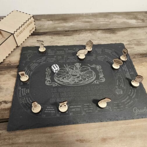 Jeu de l&rsquo;Apéro en Ardoise Gravée – Jeu de l&rsquo;Oie Artisanal 10 Joueurs
