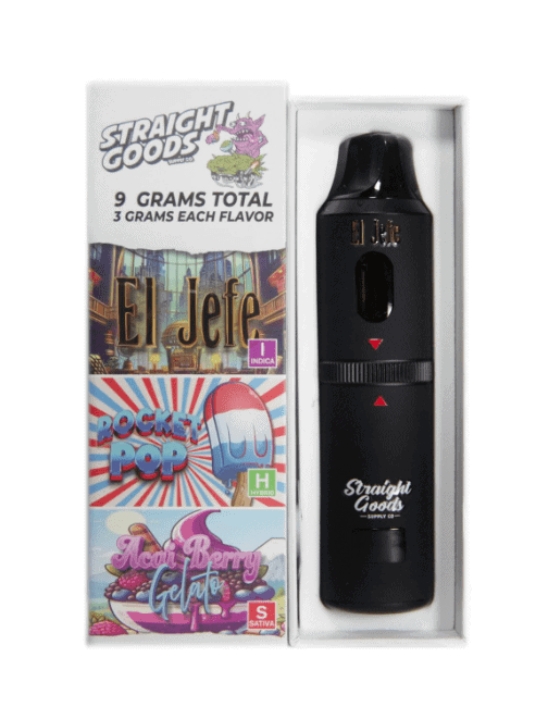 *NEW PRODUCT* Straight Goods – Triple Chamber Vape – El Jefe + Rocket Pops + Acai Berry Gelato (3 Grams + 3 Grams + 3 Gram)