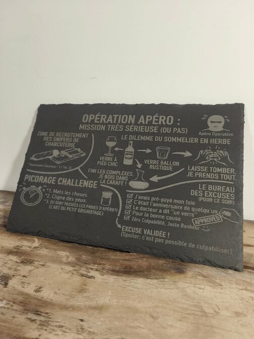 Ardoise gravé mission apero
