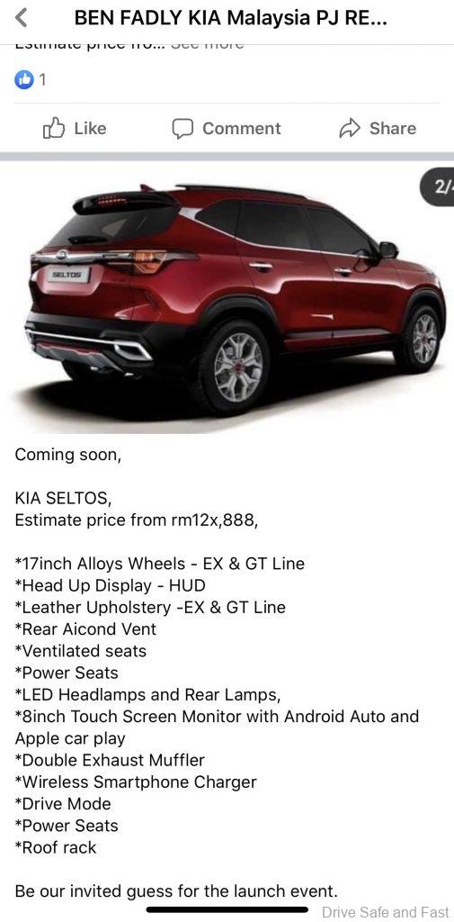 Kia Seltos dealer advertisement_facebook