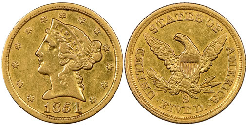 rare coin 1854 $5 gold coin