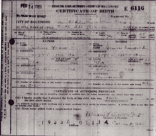 Ruth Krauss's birth certificate