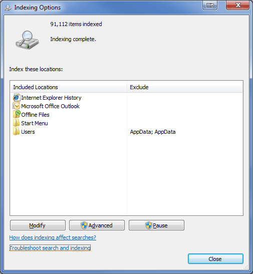 Windows-Indexing-Options