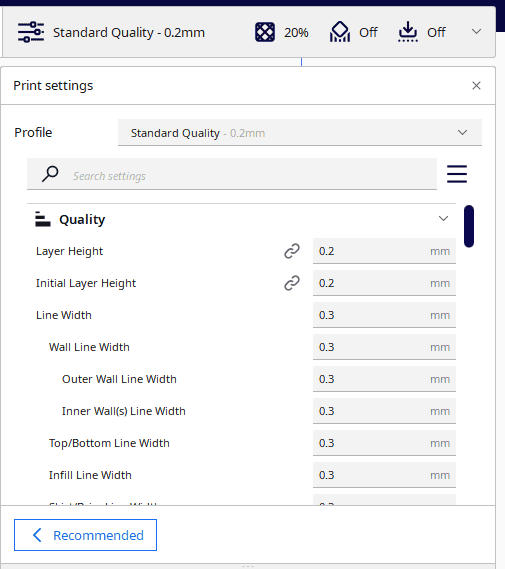 cura print settings menu example