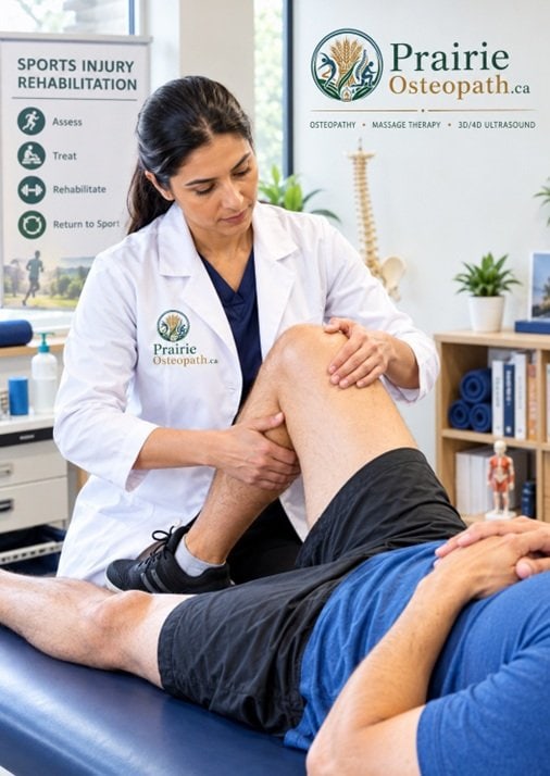 Sport injury patient receiving treatment from Manual Osteopath Doctor at POMT Medical Clinic
