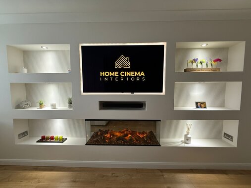 Media Wall New Forest Electric Fire Reed Panelling Sound Bar TV Home Improvement