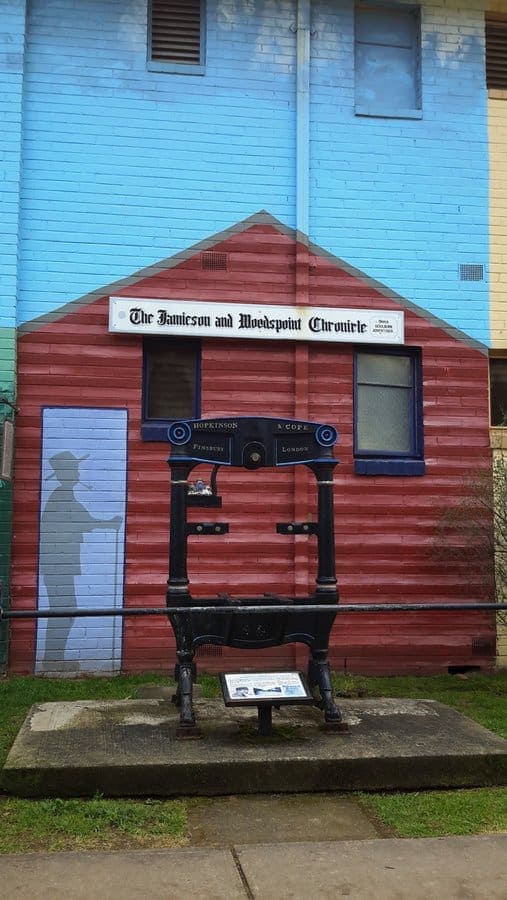 Historic display for the Jamieson and Woods Point Chronicle, Main Street Jamieson.