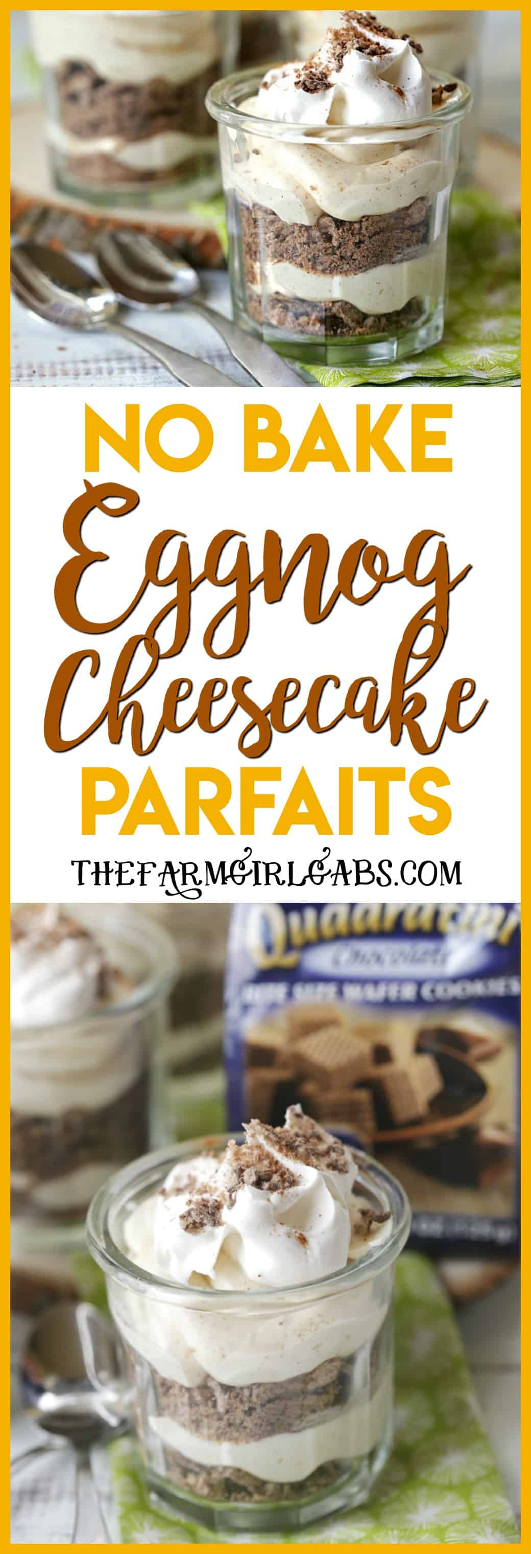 Tempt your holiday tastebuds with the easy recipe for Eggnog Cheesecake Parfaits. Whip a few up for your holiday celebration. #Ad #loackerlove #dessert #christmasrecipes #nobakedessert