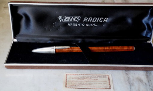 Stylo BIC Radica en Bois de Bruyere – Capuchon Argent Massif 925 – Édition Rare + Boîte D'origine
