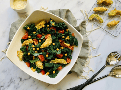 Kale Caesar Salad with Parmesan Crusted Avocado