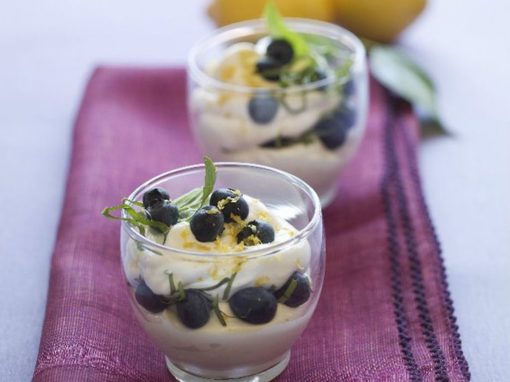 Quick Lemon Mousse with Basil and Blueberries