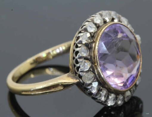 Antique Amethyst and Diamond Cluster Ring - Image 2