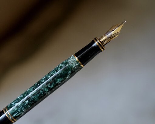 Stylo plume Parker Duofold Centennial vert marbré - plume en or massif 18 carats