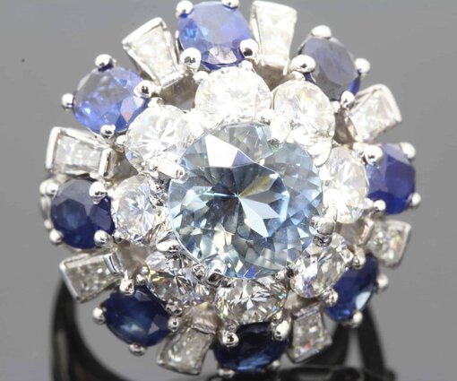 Aquamarine and Diamond Cluster Ring