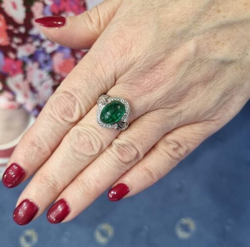 Emerald and Diamond Cluster Ring - Image 2
