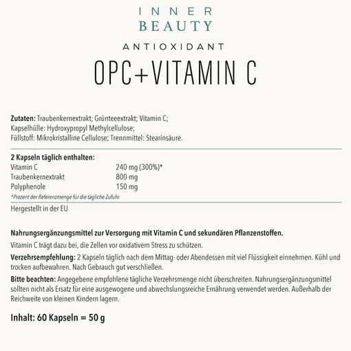 Inner Beauty Antioxidant OPC + Vitamin C Etikett