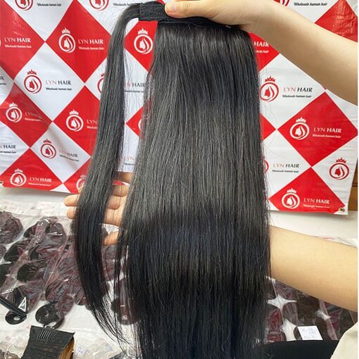 Nautural black, straight ponytail human hair extensions - Image 2