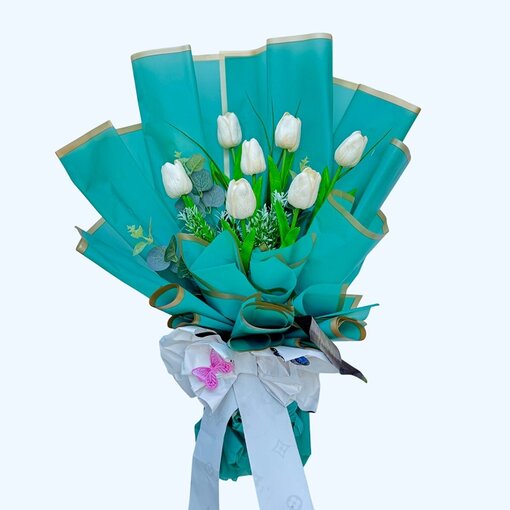 Islak Beyaz Lale Buketi - Gerçek Görünümlü (8 Adet)