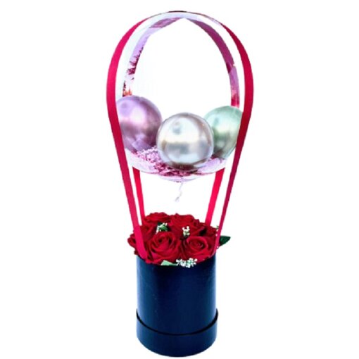 Luxury Box with Bobo Balloon & Lifelike Artificial Roses