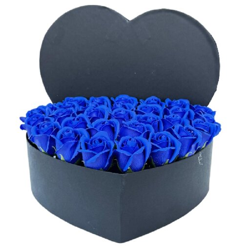 21 Adet Gerçeğinden Ayırt Edilemez Mavi Gül | Lüks Siyah Kutu Tasarımı