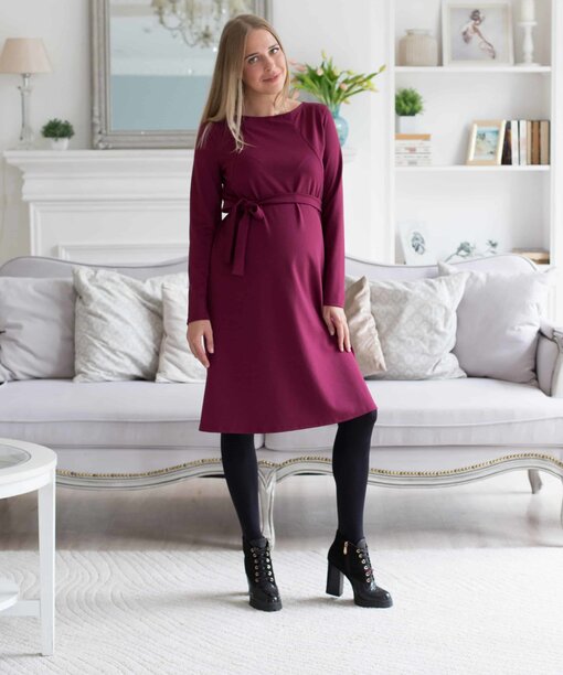 Вишневое платье для беременных и кормящих мам Karmina