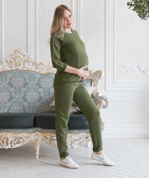 Оливковый костюм для беременных и кормящих мам Kant
