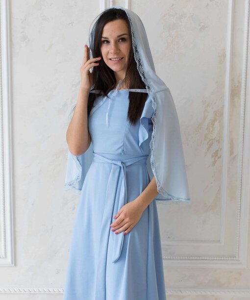 Голубая накидка с кружевами для крестин Holly — изображение 5