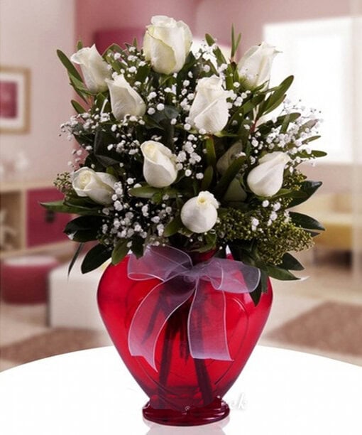 Kalbimdesin Kalp Vazoda Beyaz Gül C-KLP113 - Görsel 2