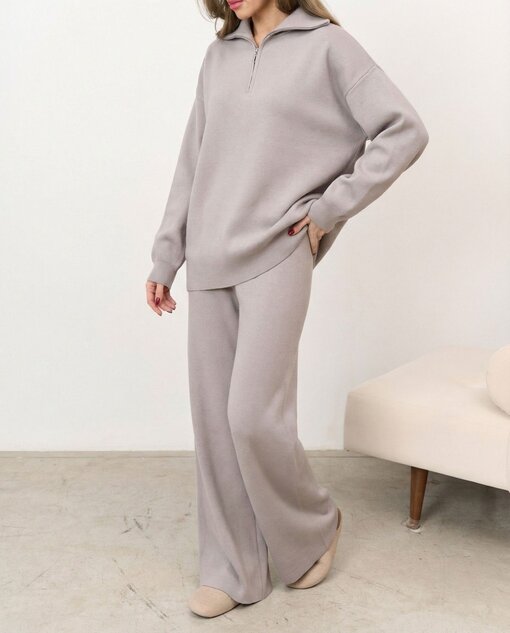 Серый вязаный костюм с молнией Biscuit — изображение 3