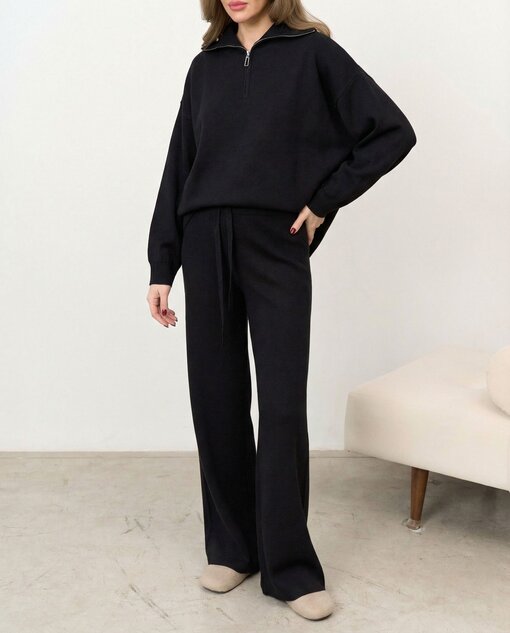 Черный вязаный костюм с молнией Biscuit — изображение 4