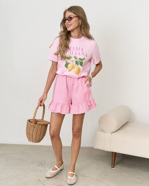 Розовые шорты в клетку для кормящих мам Siesta