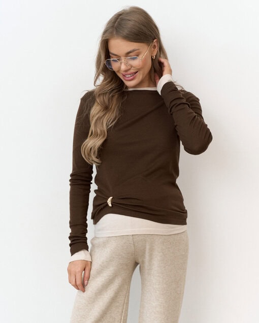 Шоколадный базовый тёплый лонгслив Klark Warm